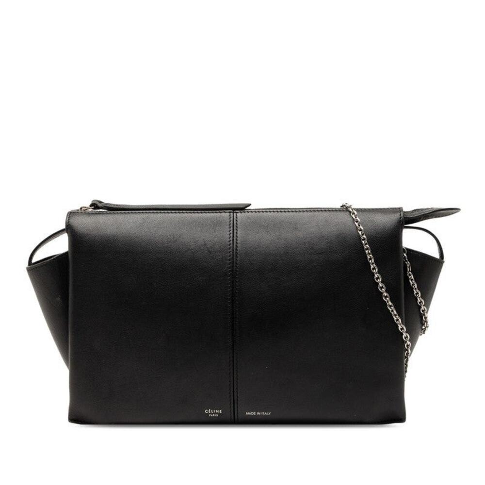 Celine Leather Trifold Chain Shoulder Bag Black